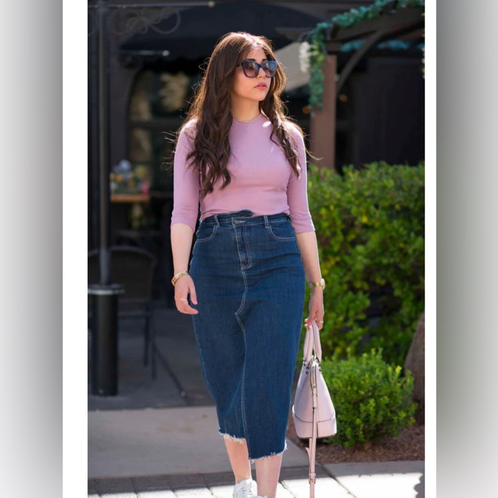 Adina LV CROSSOVER DENIM MIDI SKIRT